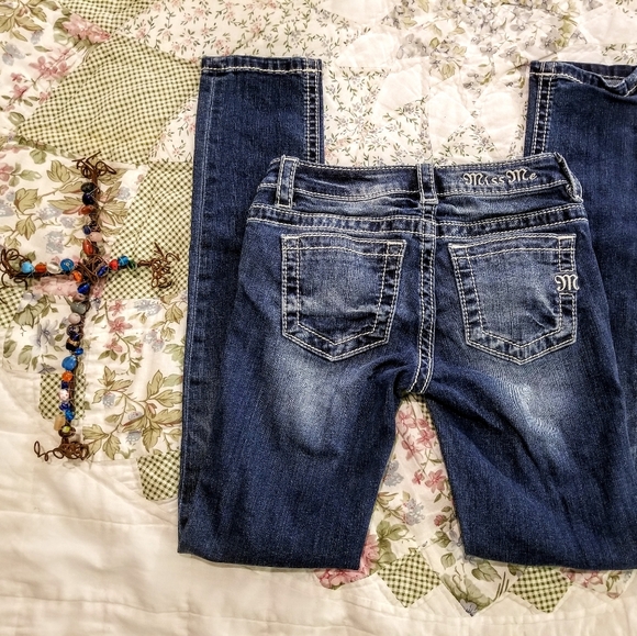 Miss Me Other - Miss Me Girls Skinny Distressed Blue Jeans Size 10